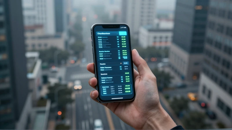 Ciudad futurista, móvil brillante en neblina tenue