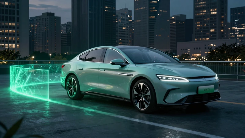 Coche moderno frente a escena urbana mágica