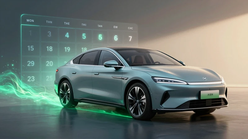 Sedán moderno con energía verde y esquema futurista