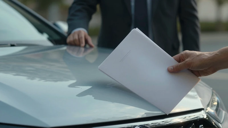 Preocupación con dossier ante carro moderno