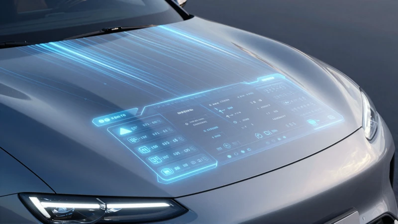 Carro moderno con datos luminosos y holográficos