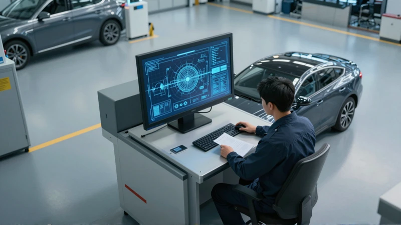Revisión vehicular moderna con estilo técnico digital