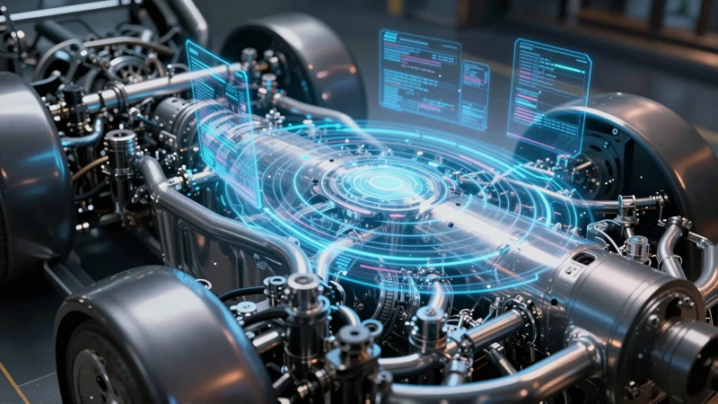Chasis brillante con proyecciones de datos futurísticas