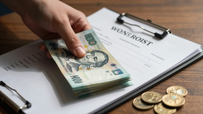 Billetes y monedas en un escritorio dramático y detallado