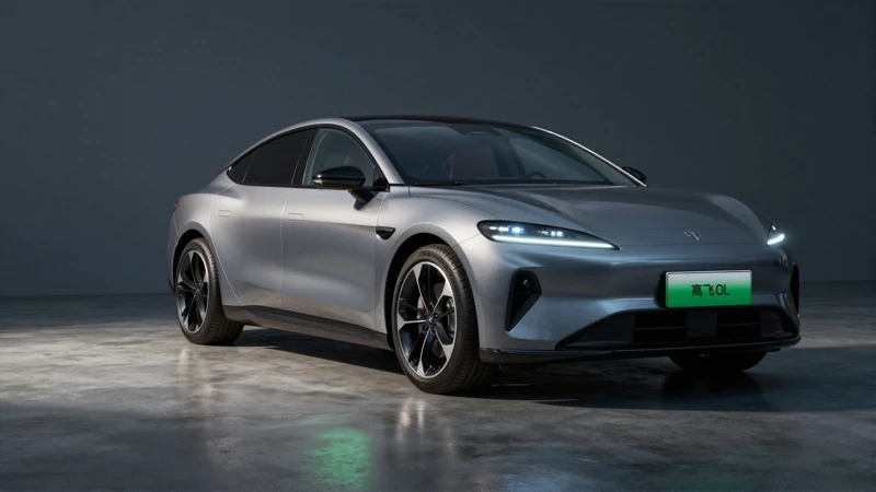 Coche moderno en estudio con inspección verde