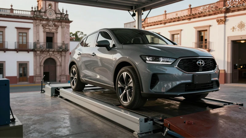 Inspección de coche con fondo histórico de Guanajuato