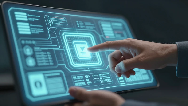 Interacción digital de manos con datos brillantes