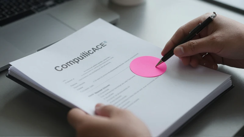 Manos revisan carpeta de cumplimiento con detalle