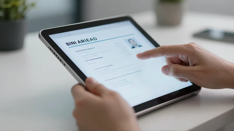 Manos y tablet con documentos en entorno profesional