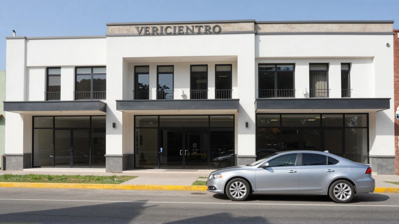 Detalle profesional de Verificentro y su fachada urbana