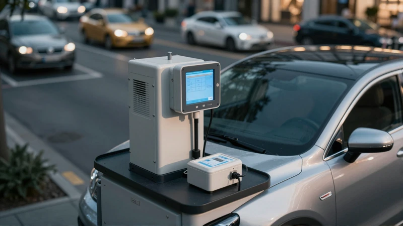 Automóvil moderno en calle urbana con estética cinematográfica