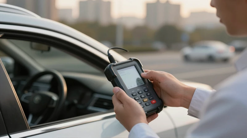 Inspección de sedán con herramientas en hora mágica