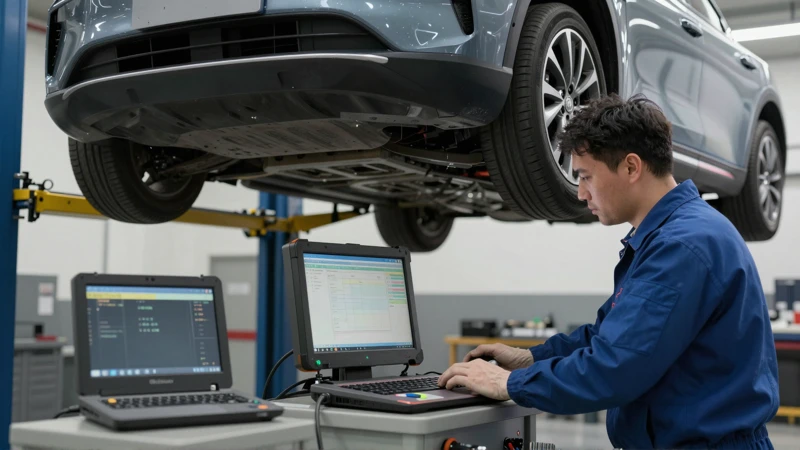 Técnico arregla coche en estudio con iluminación cuidada