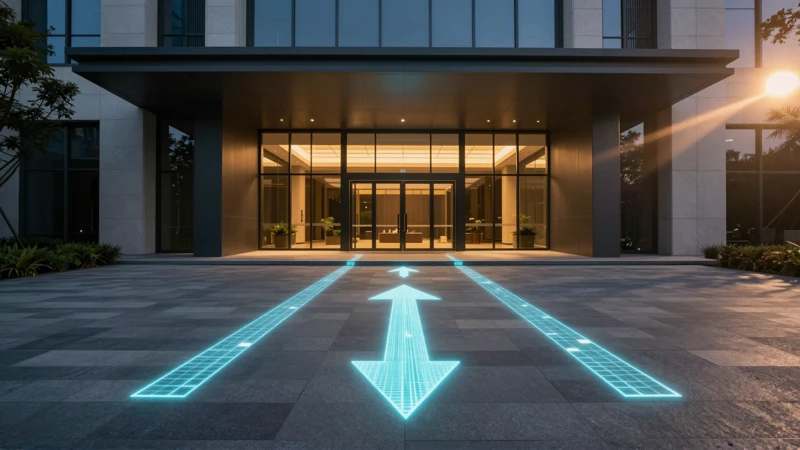 Entrada moderna con luz mágica y vía luminosa