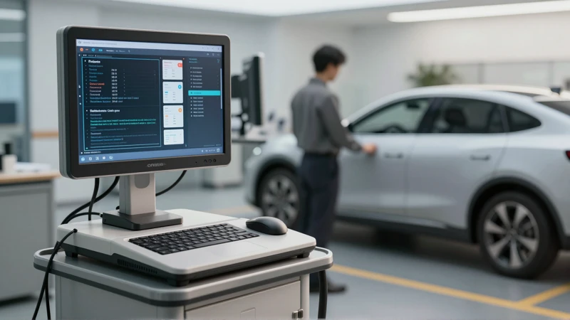 Coche moderno bajo revisión en estudio matutino